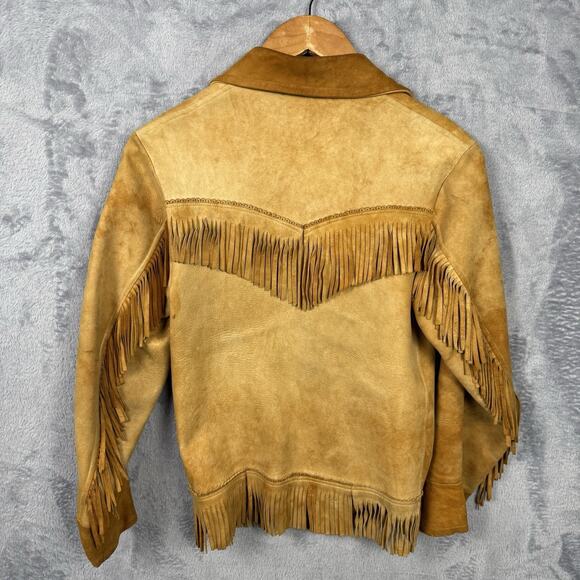Vtg Handmade Leather Womens Jacket Western Fringe Rodeo Country Small Boho Retro - Picture 6 of 9